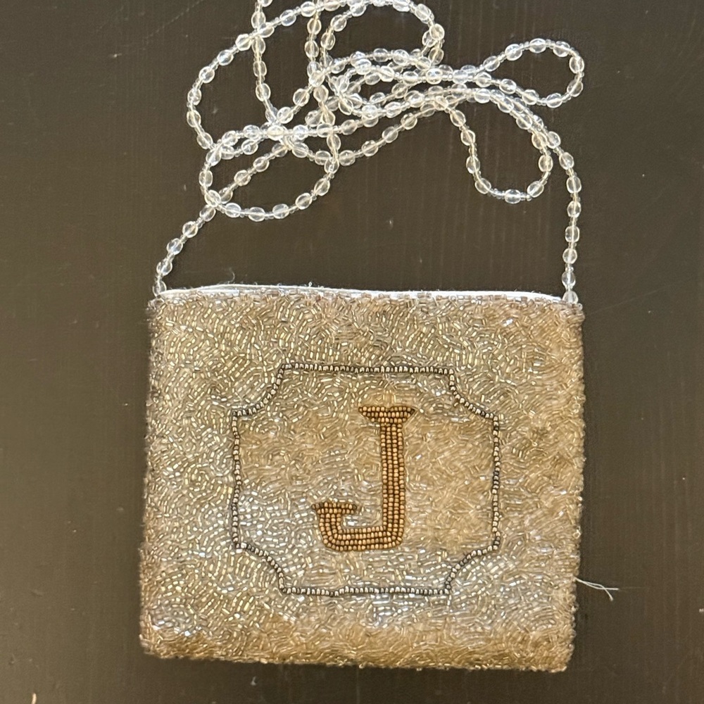 Moyna Silver Beaded Small Crossbody with Gold J Initial
